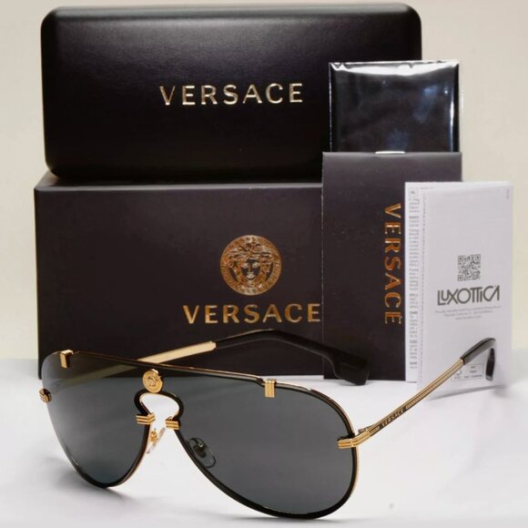 Versace Gold Pilot Medusa Shield Sunglasses - Picture 1 of 9